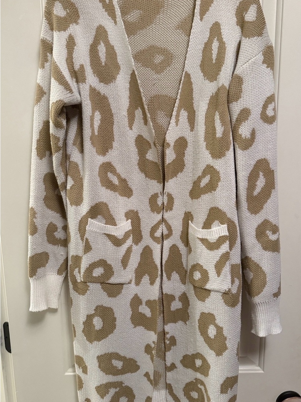 Beige Leopard Print Long Cardigan Sweater
